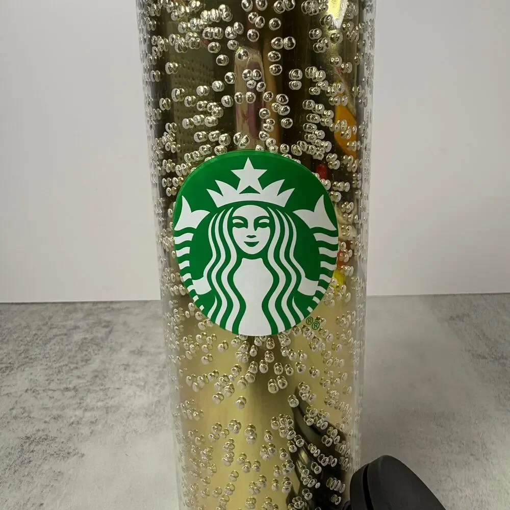 Starbucks Holiday 2020 Gold Champagne Bubbles Travel Tumbler 16oz Grande Mug